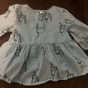Light Blue Unicorn Print Baby Dress/Top 6-9 mo